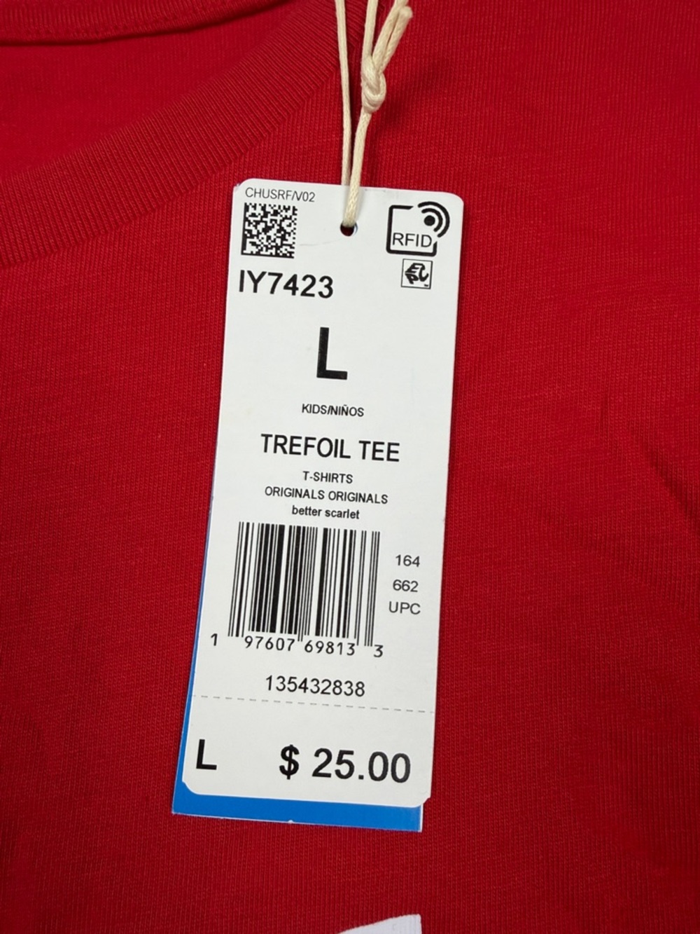 adidas Red Trefoil Logo Crew Neck Short Sleeve Tee - Picture 2 of 2
